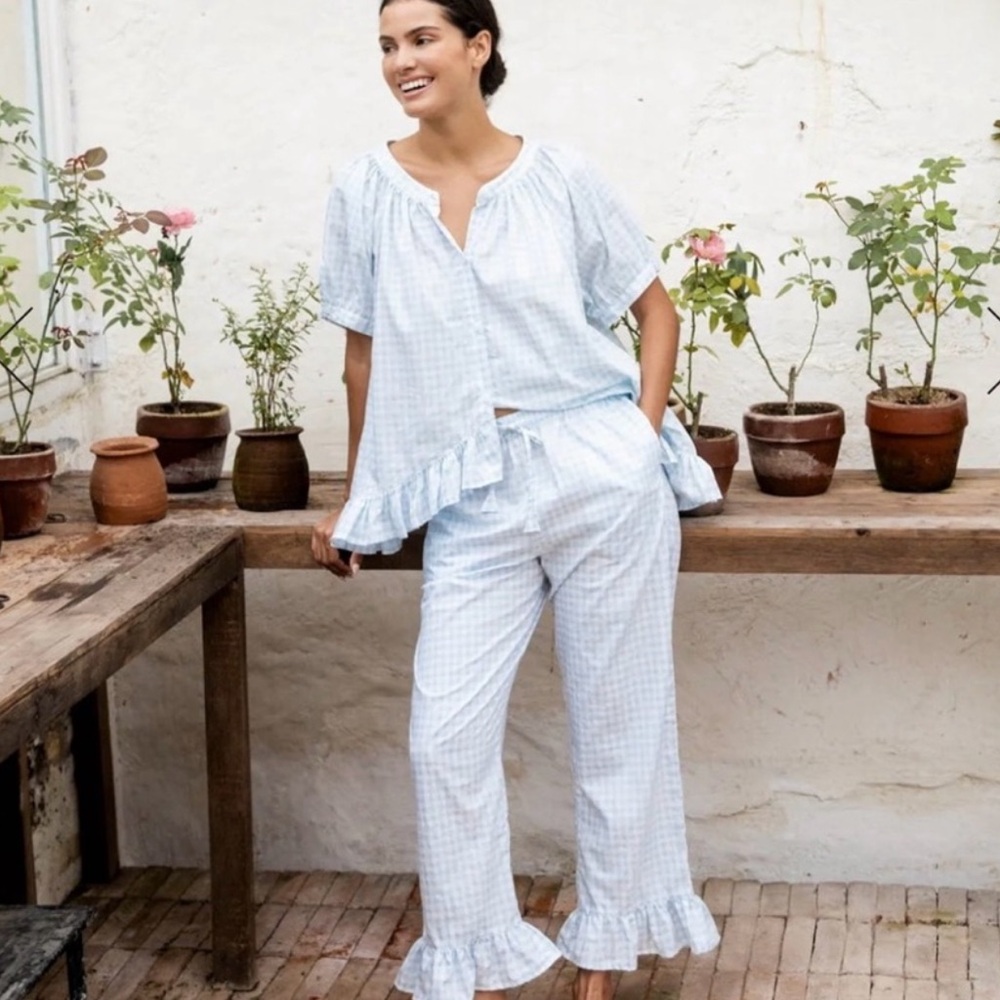 Women's Light Blue Ruffle Pajama Set